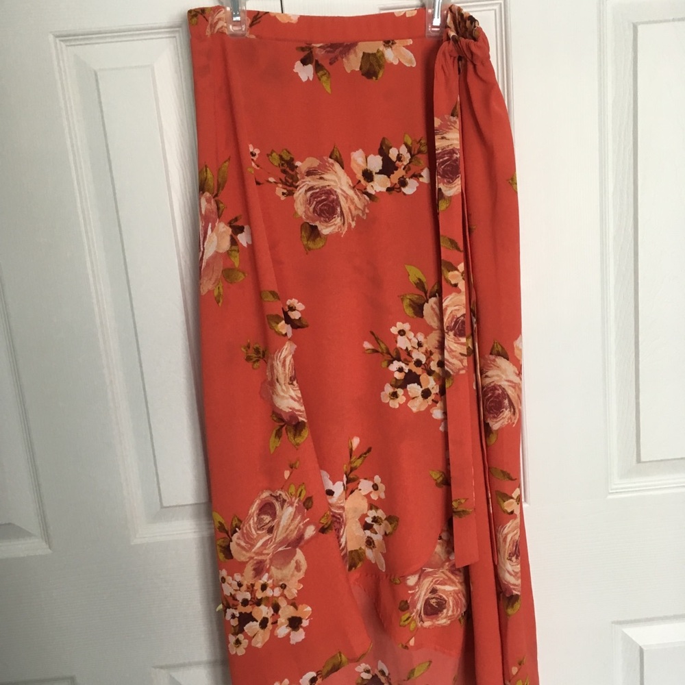 Asymmetrical orange floral skirt